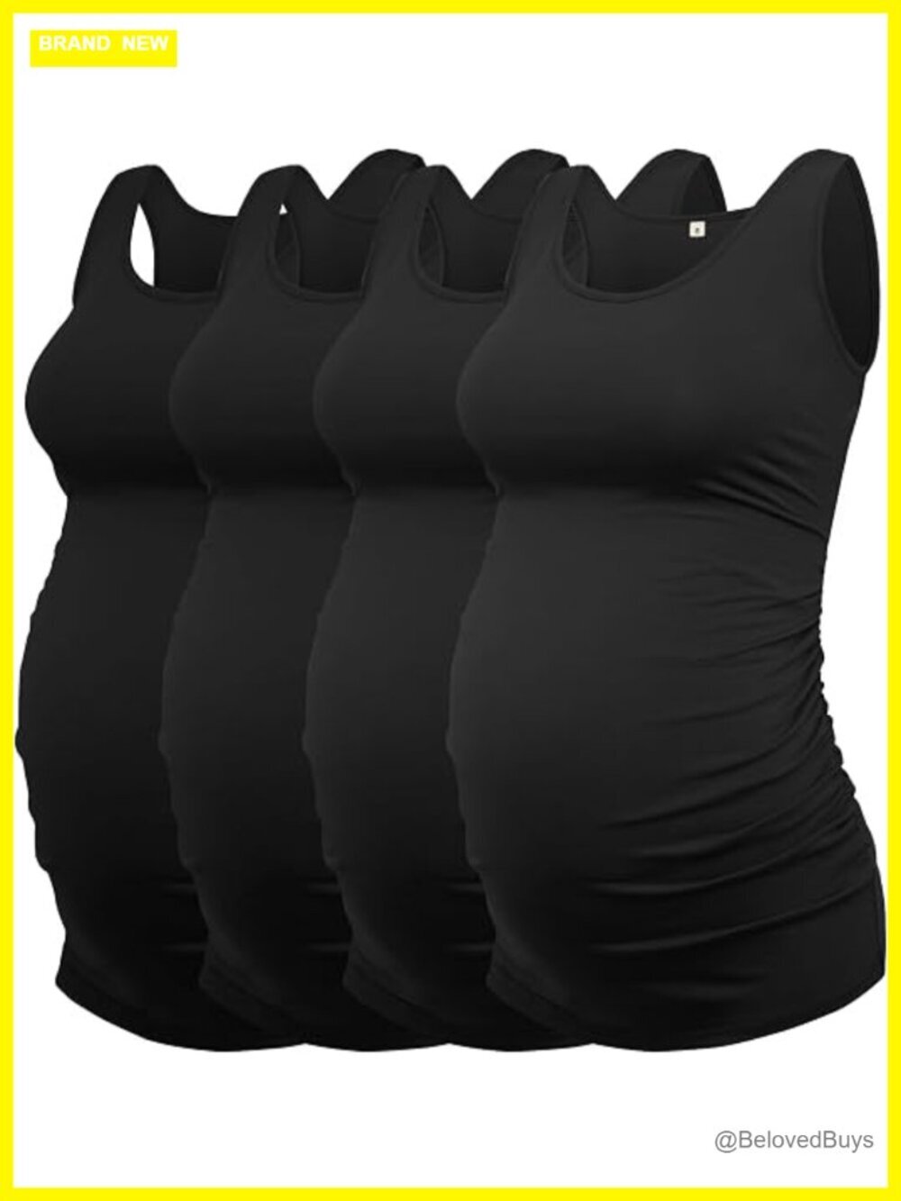 Women's Maternity Tank Tops 3 Pack Cotton Spandex Sleeveless Ruched Side